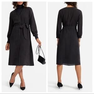 Everlane The Cupro Blouson Dress Textured Coal Black NEW